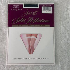 Vintage Hanes Silk Reflections Silky Sheer Thigh Highs Style 720 Jet Size AB